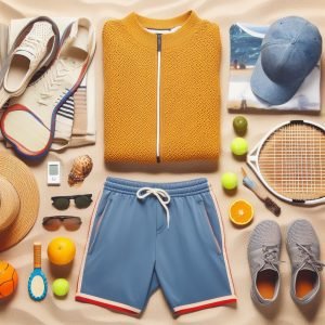 Suitable clothing for playing beach tennis on the beach. The beach tennis racket does not have holes like the tennis racket.