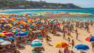 Jogadores de Beach Tennis numa praia nos Estados Unidos