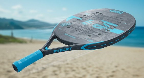 Pessoa segurando uma raquete de beach tennis leve contra o sol.